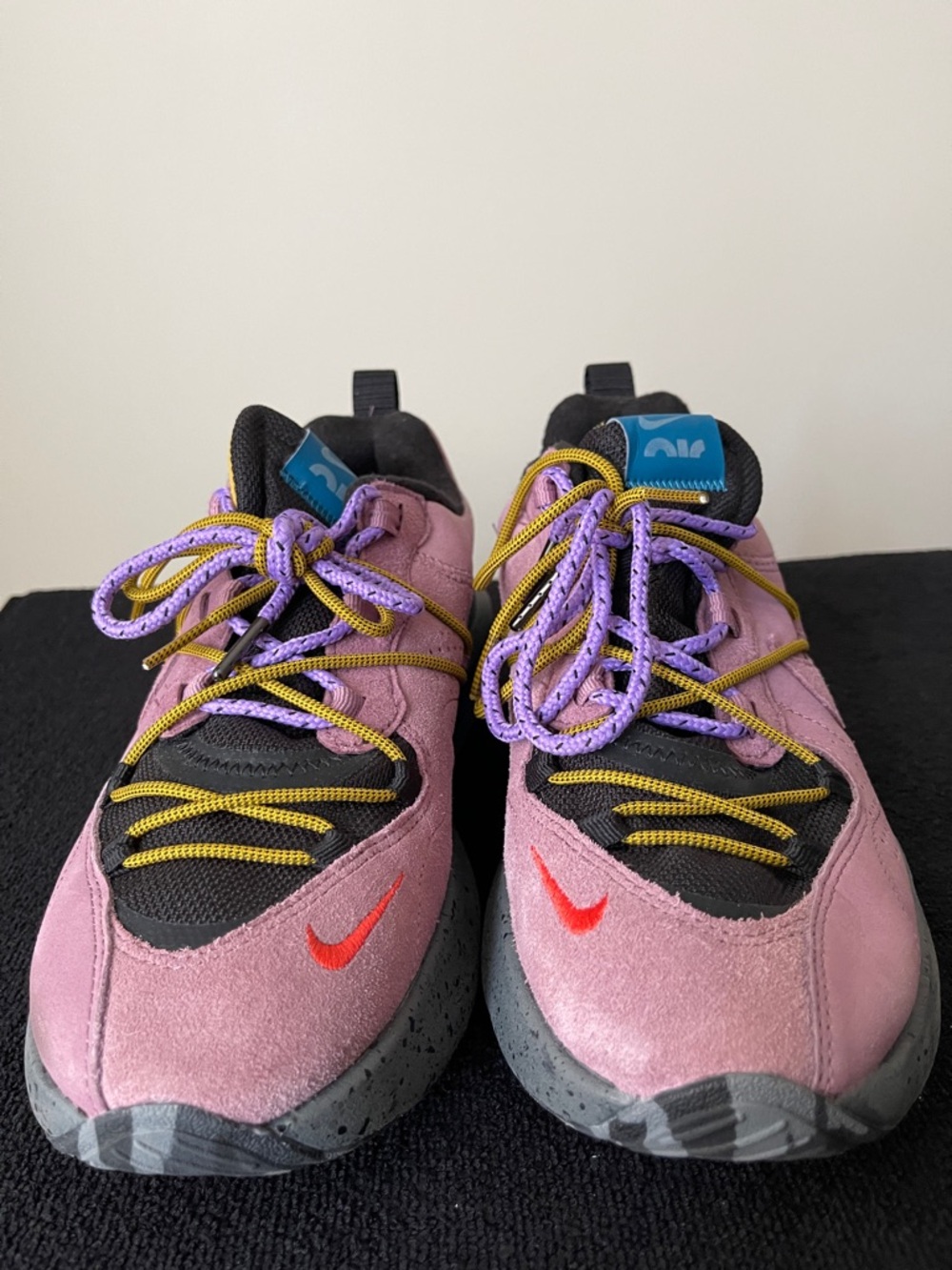 Nike Women's Pink Suede Sneakers with Red Swoosh and Purple Laces - Picture 1 of 7